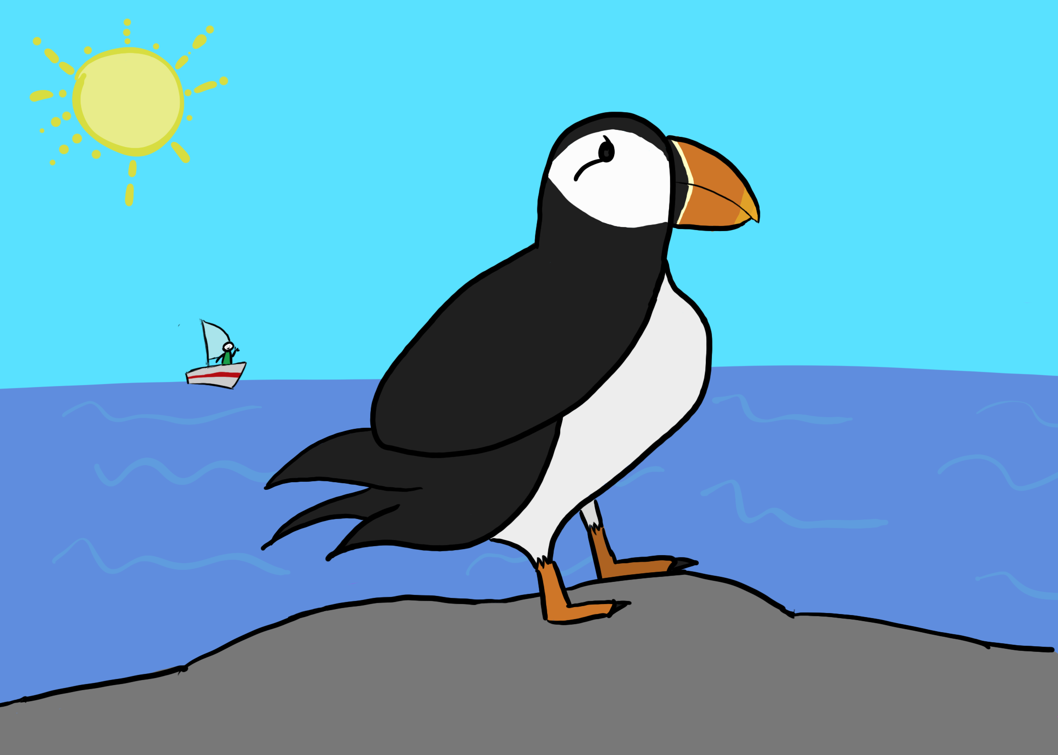 Drawing of a puffin that looks more like a toucan